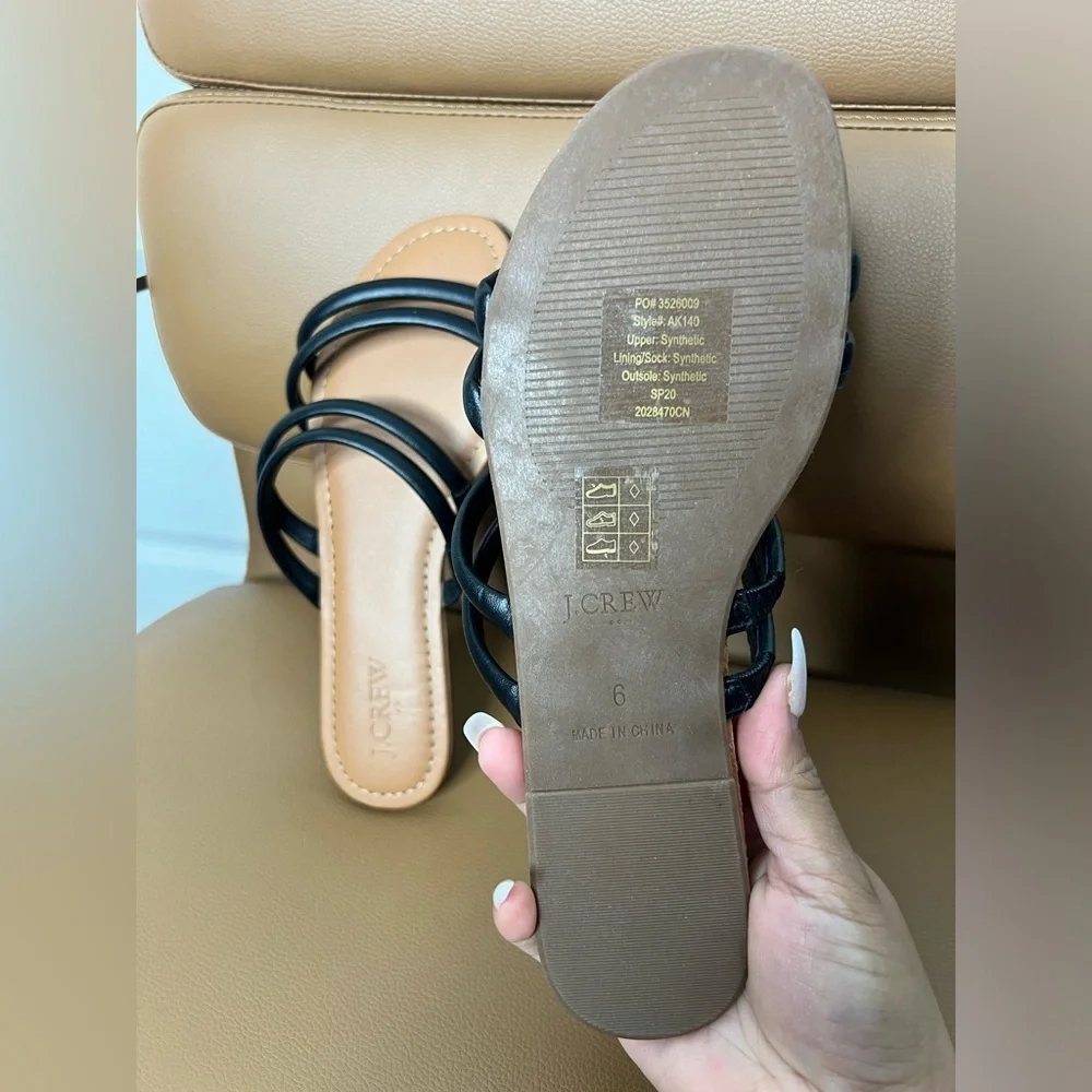 J. Crew Black Strappy Slides Sz 6